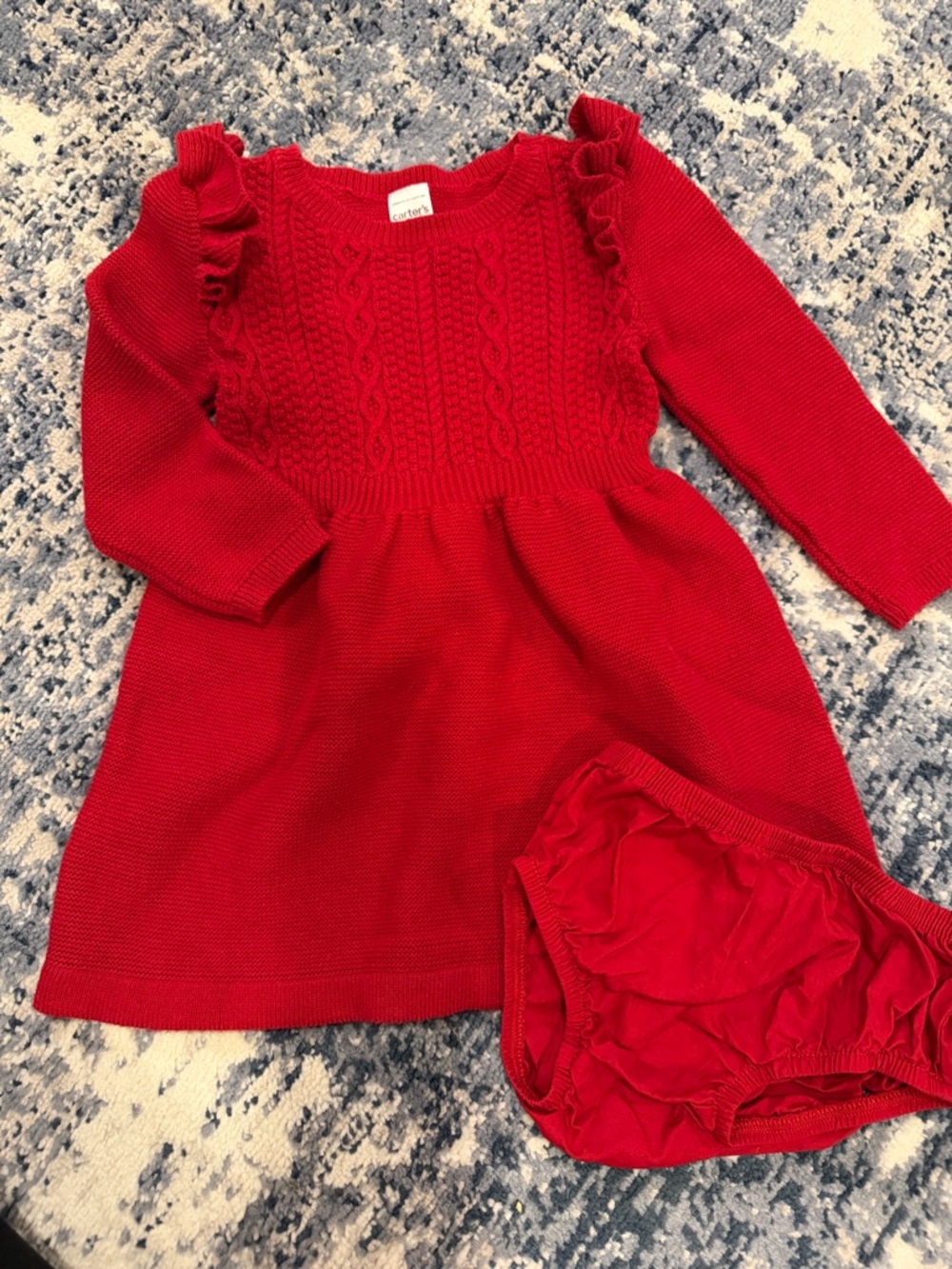 Carter's Red Knit Ruffle-Shoulder Dress with Bloomers